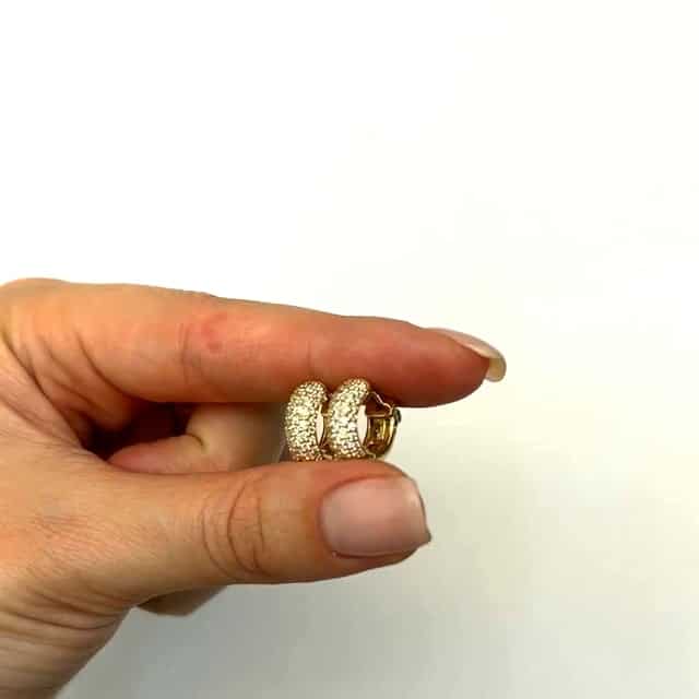0.90CTW Natural Diamond 14K Yellow & White Gold Pave Huggie Hoop Earrings 13mm