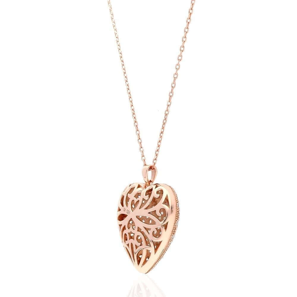 CZ Yellow Rose White Gold Over Silver Heart Pendant Chain 16" 18"