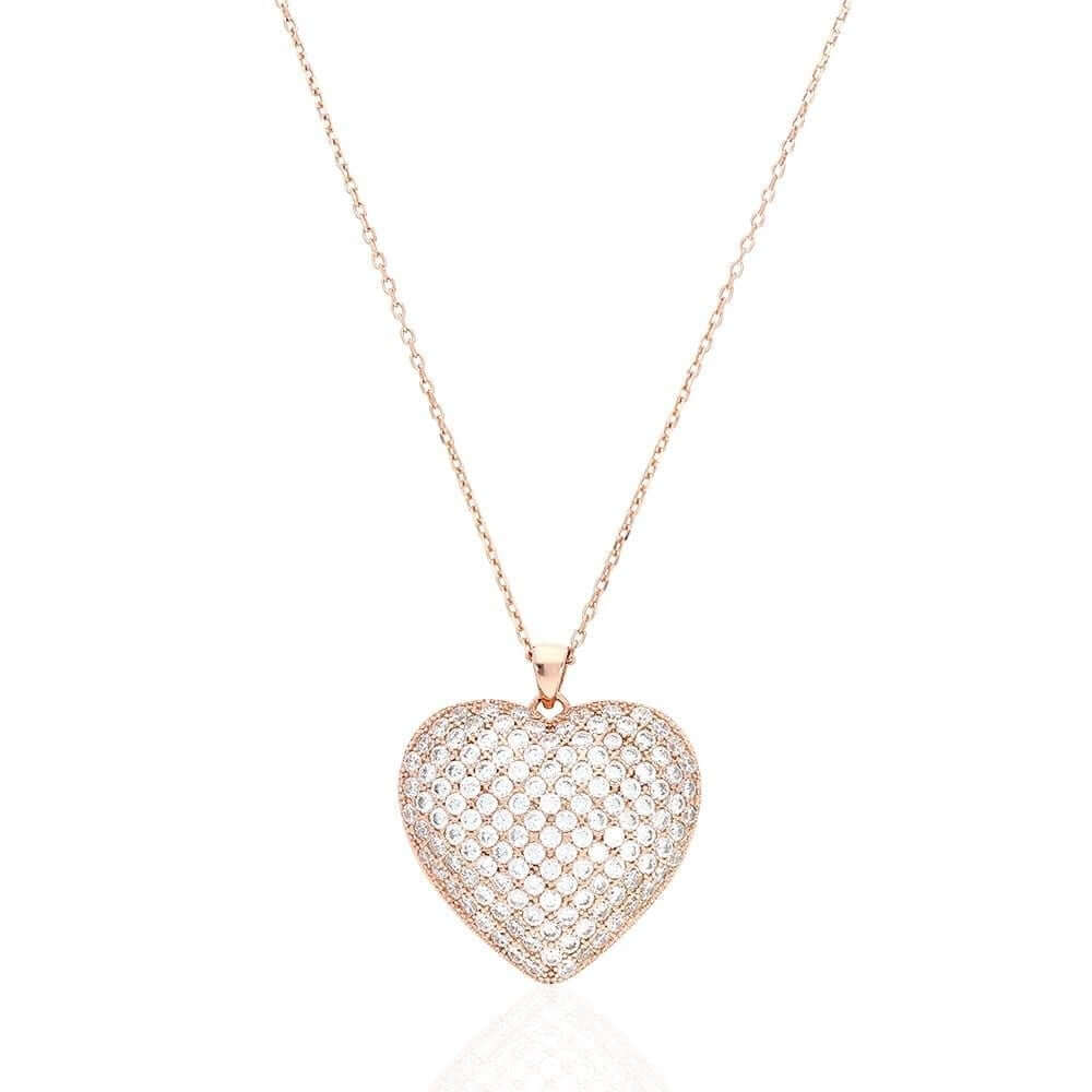 CZ Yellow Rose White Gold Over Silver Heart Pendant Chain 16" 18"