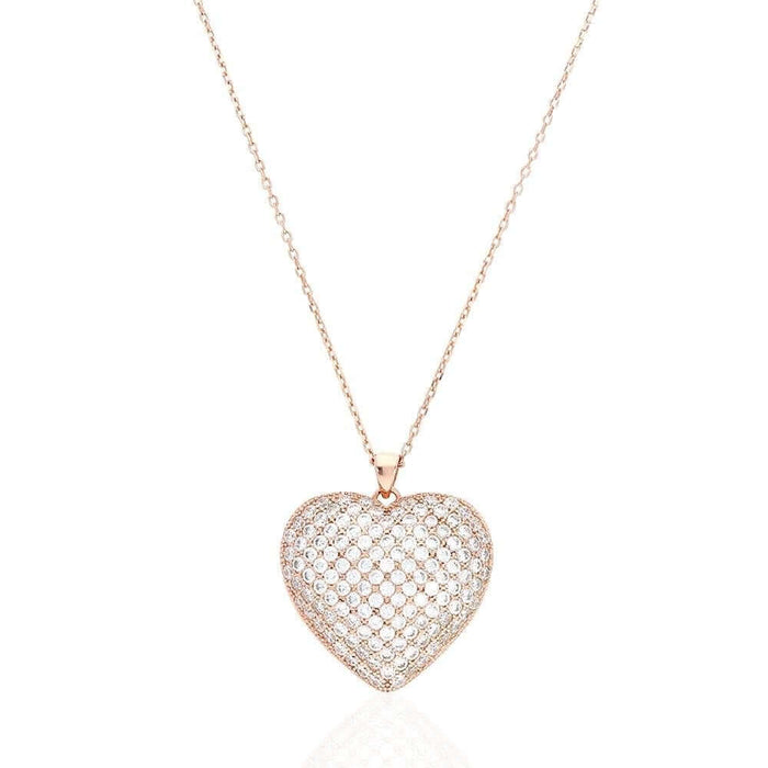 CZ Yellow Rose White Gold Over Silver Heart Pendant Chain 16" 18"