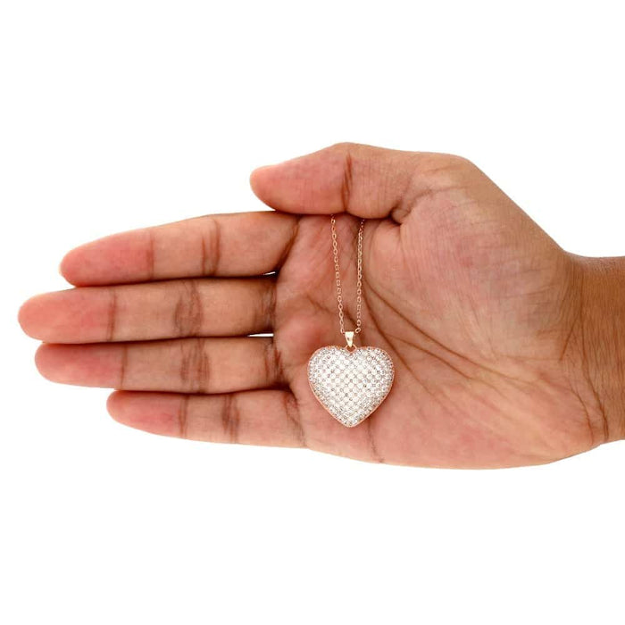 CZ Yellow Rose White Gold Over Silver Heart Pendant Chain 16" 18"