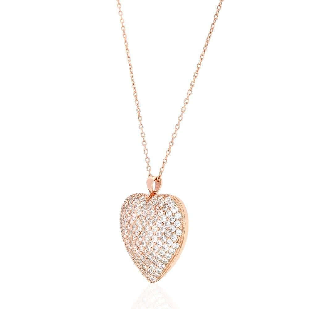 CZ Yellow Rose White Gold Over Silver Heart Pendant Chain 16" 18"