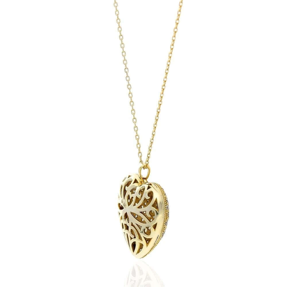 CZ Yellow Rose White Gold Over Silver Heart Pendant Chain 16" 18"