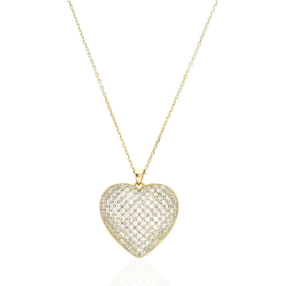 CZ Yellow Rose White Gold Over Silver Heart Pendant Chain 16" 18"