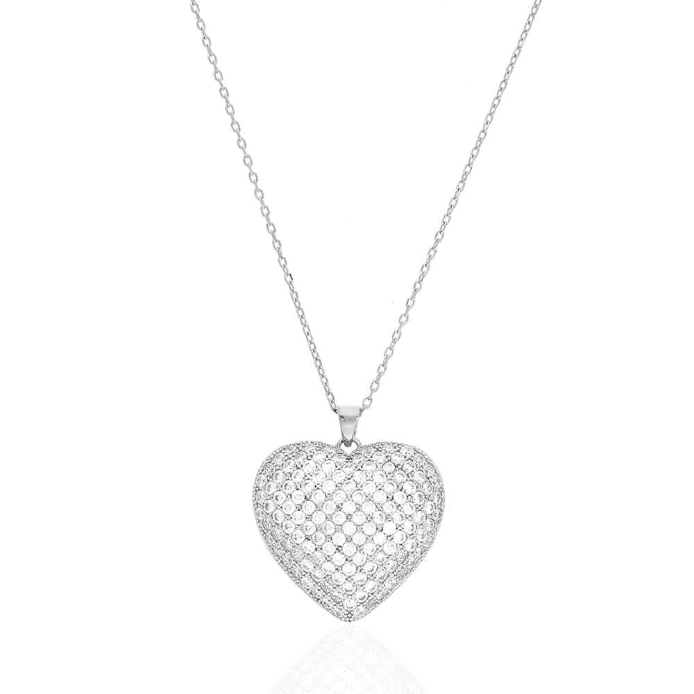 CZ Yellow Rose White Gold Over Silver Heart Pendant Chain 16" 18"