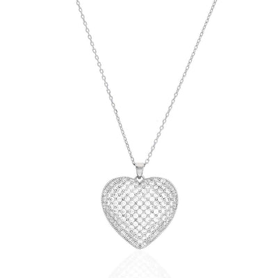 CZ Yellow Rose White Gold Over Silver Heart Pendant Chain 16" 18"