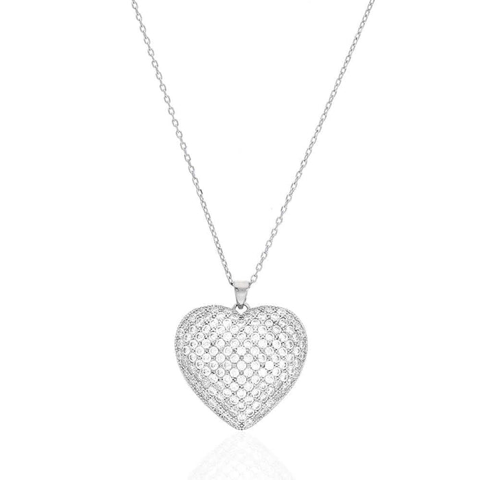 CZ Yellow Rose White Gold Over Silver Heart Pendant Chain 16" 18"