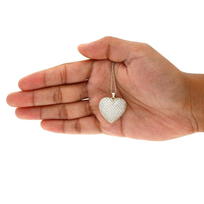 CZ Yellow Rose White Gold Over Silver Heart Pendant Chain 16" 18"