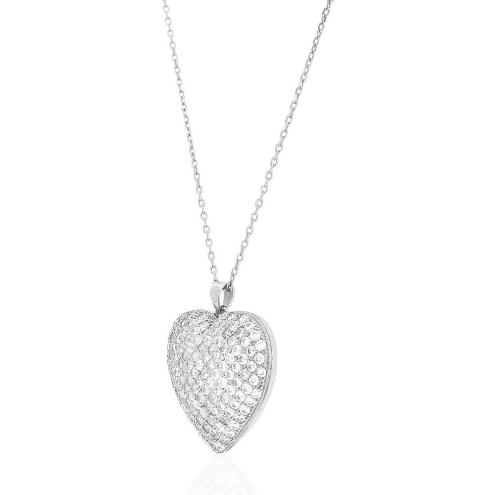 CZ Yellow Rose White Gold Over Silver Heart Pendant Chain 16" 18"