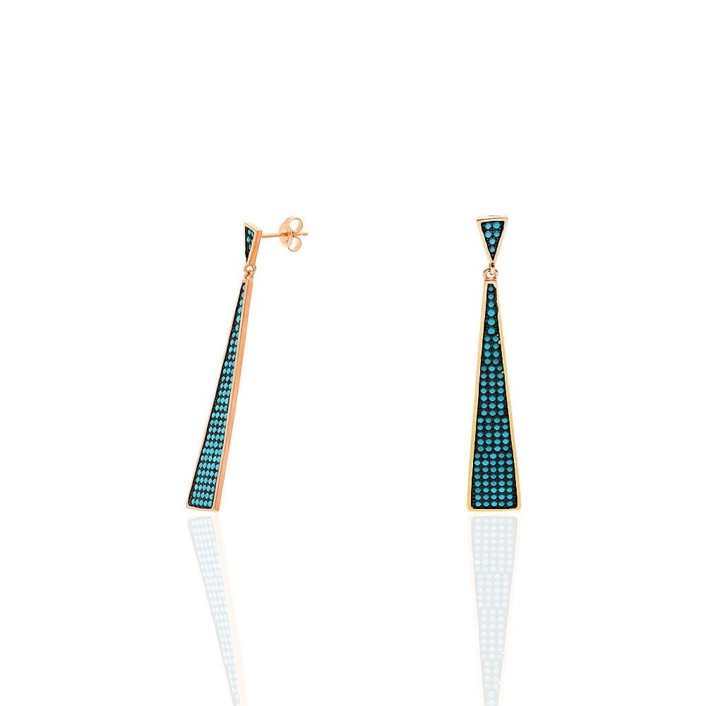 925 Sterling Silver Rose Gold Plated Turquoise  Drop Push Back Earrings
