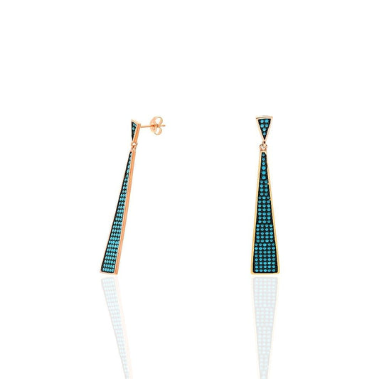 925 Sterling Silver Rose Gold Plated Turquoise  Drop Push Back Earrings