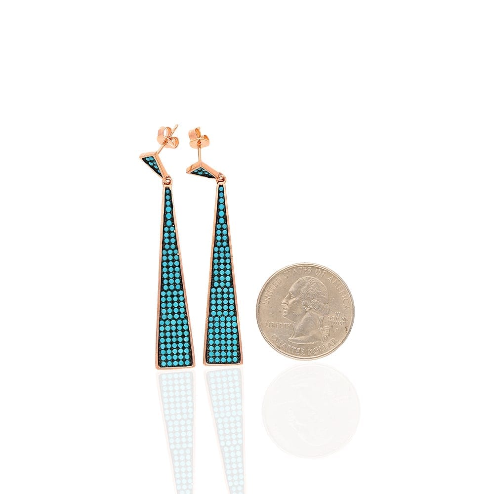 925 Sterling Silver Rose Gold Plated Turquoise  Drop Push Back Earrings