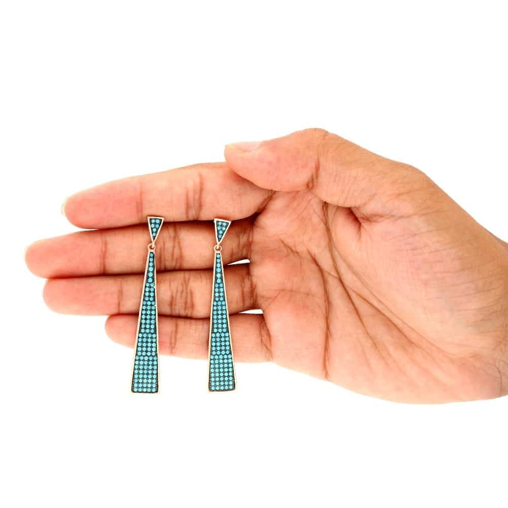 925 Sterling Silver Rose Gold Plated Turquoise  Drop Push Back Earrings