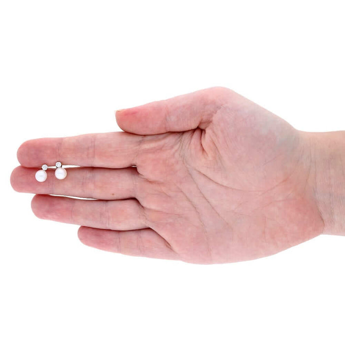 14k White Gold Freshwater Pearl .20Ct CZ Screw Back Stud Earrings