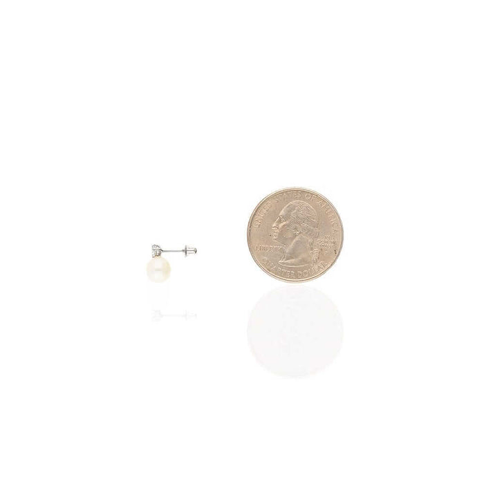 14k White Gold Freshwater Pearl .20Ct CZ Screw Back Stud Earrings