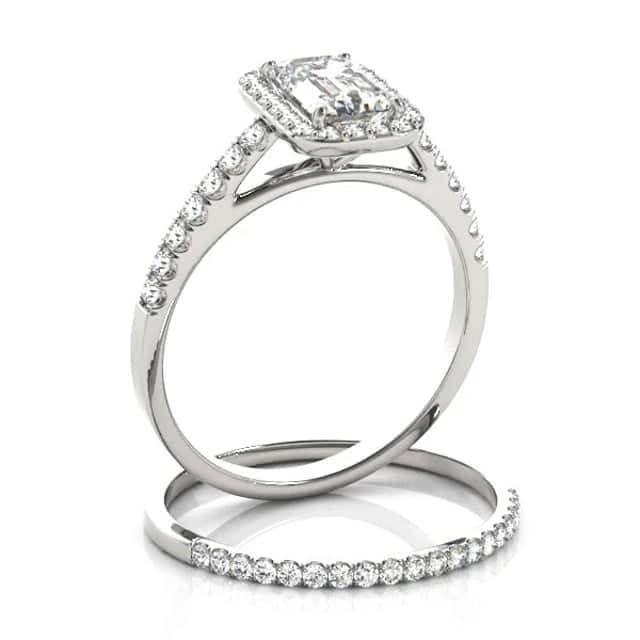 1.80CTW Lab-Grown Diamond Emerald-Cut 14K Gold White Halo Engagement Ring