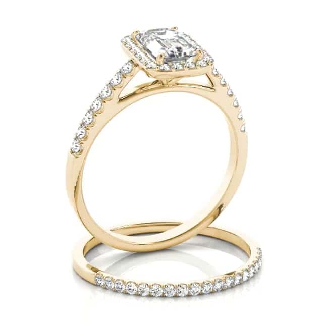 1.80CTW Lab-Grown Diamond Emerald-Cut 14K Gold Yellow Halo Engagement Ring
