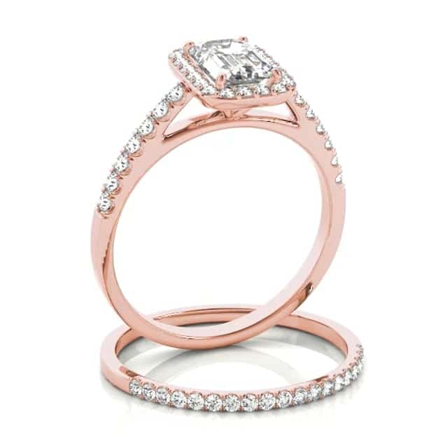 1.80CTW Lab-Grown Diamond Emerald-Cut 14K Gold Rose Halo Engagement Ring