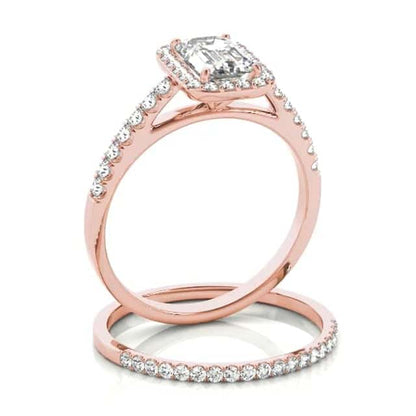 1.80CTW Lab-Grown Diamond Emerald-Cut 14K Gold Rose Halo Engagement Ring