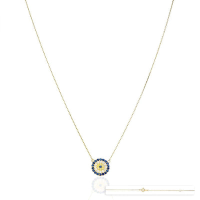 Yellow Gold Over Sterling Silver CZ Evil Eye Necklace 18"