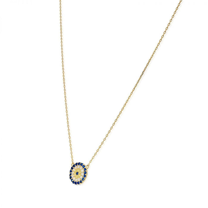 Yellow Gold Over Sterling Silver CZ Evil Eye Necklace 18"