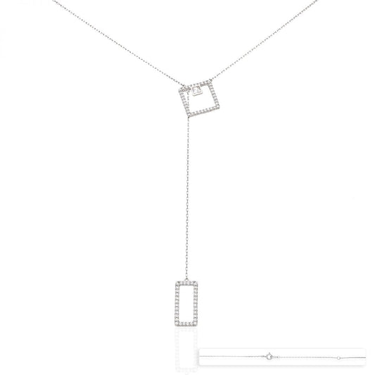 925 Sterling Silver White Gold Plated CZ Square Cable Necklace 18"