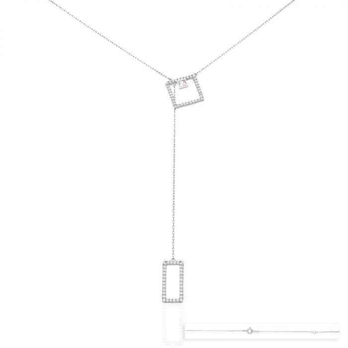 White Gold Over Sterling Silver CZ Square Cable Necklace 18"