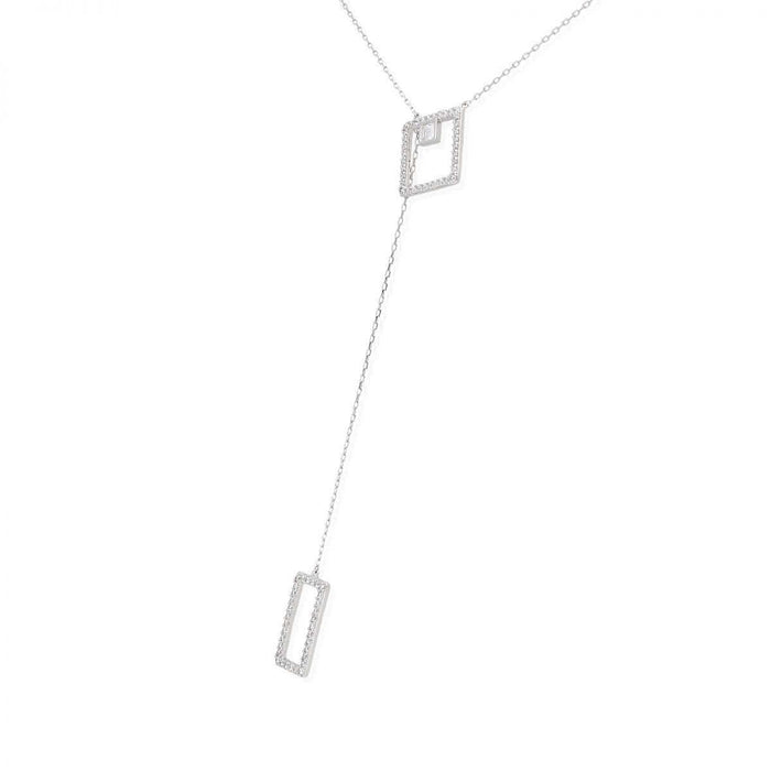 White Gold Over Sterling Silver CZ Square Cable Necklace 18"
