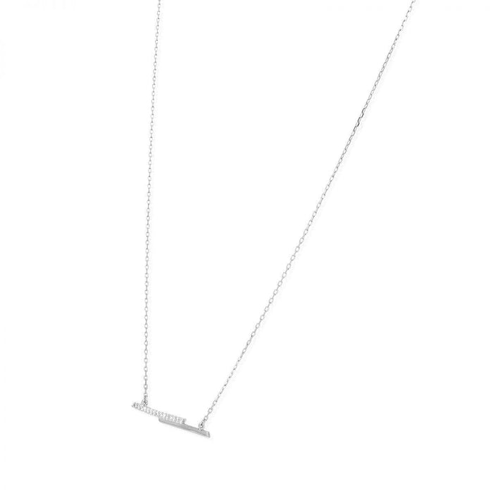 White Gold Over Sterling Silver CZ Bar Cable Necklace 18"