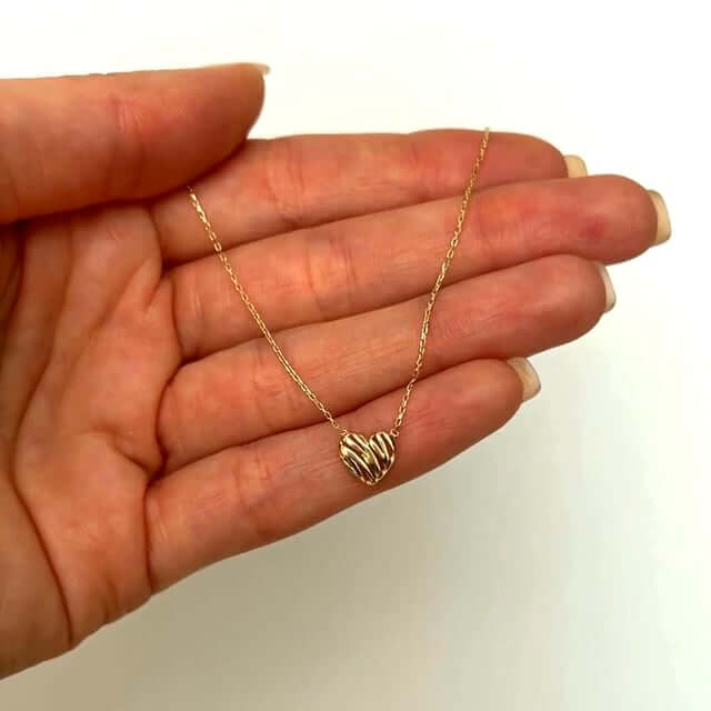 14K Yellow Gold Scribbles Heart 18" Necklace (Hollow) - WJD Exclusives