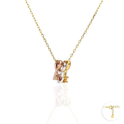 Tri-Color Over Sterling Silver Heart Key Love Cable Necklace 18"