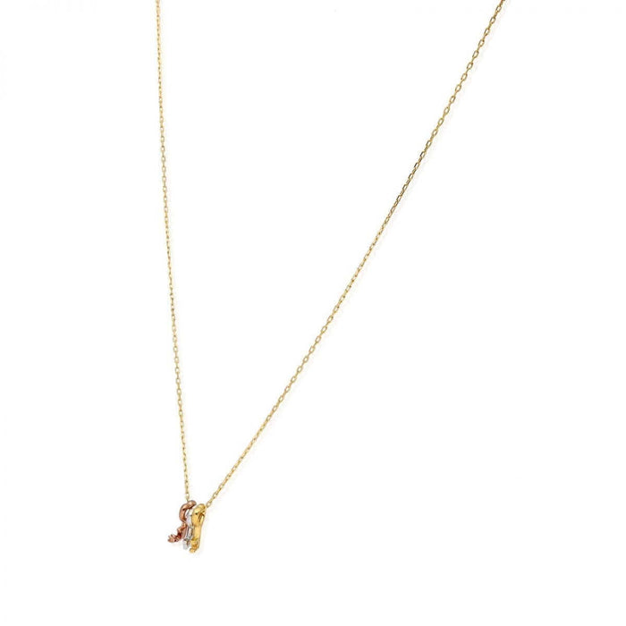 Tri-Color Over Sterling Silver Heart Key Love Cable Necklace 18"