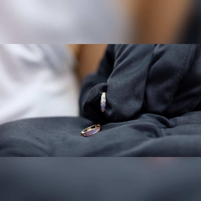 14k Yellow Gold Multicolor Fire Opal Huggie Hoop Earrings 0.4"