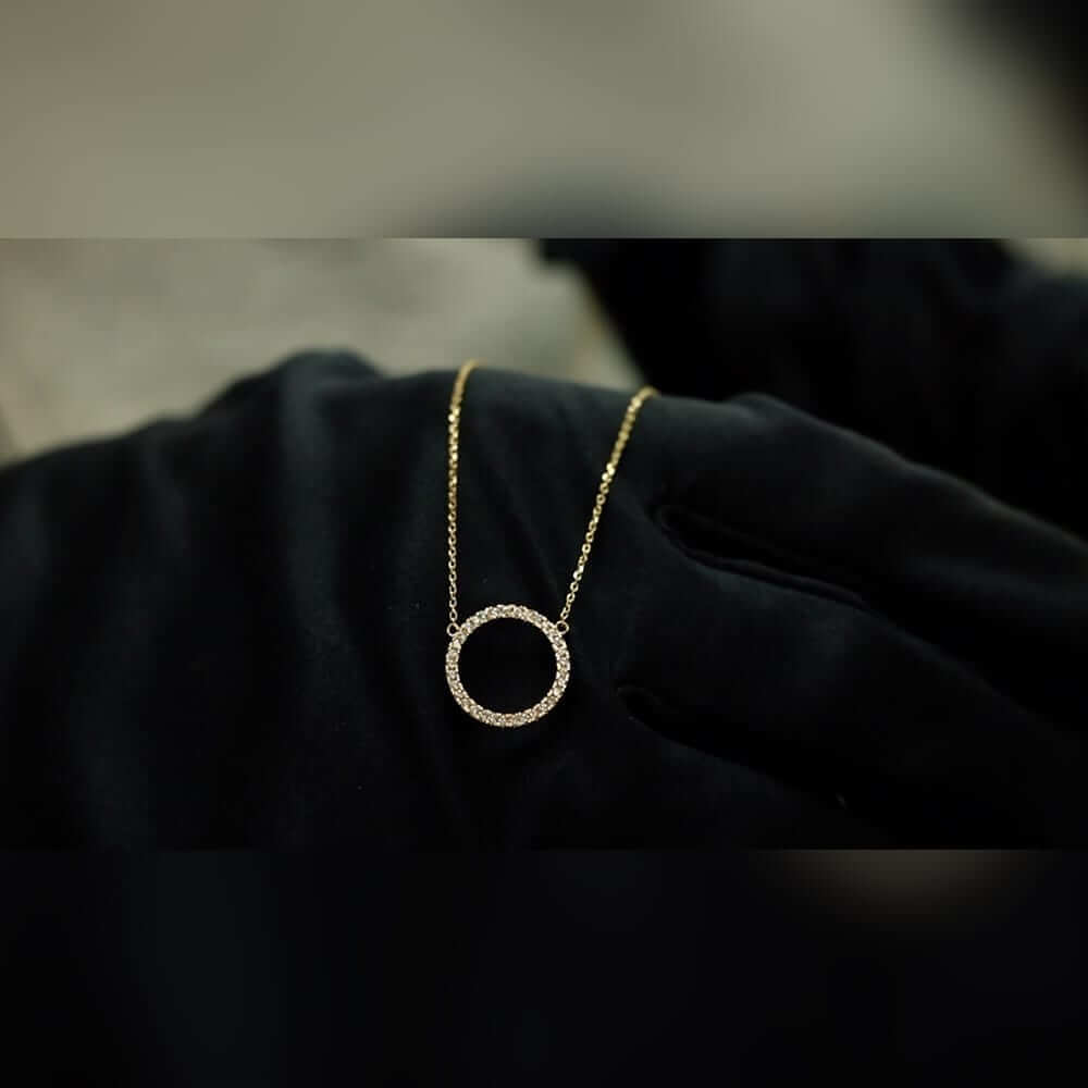 14K Yellow White Rose Gold Circle Of Love CZ Necklace 16"-18" Adjustable