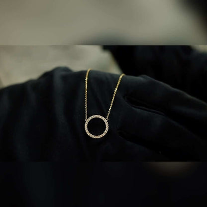 14k Yellow White Rose Gold Circle Of Love CZ Necklace 16"-18" Adj.