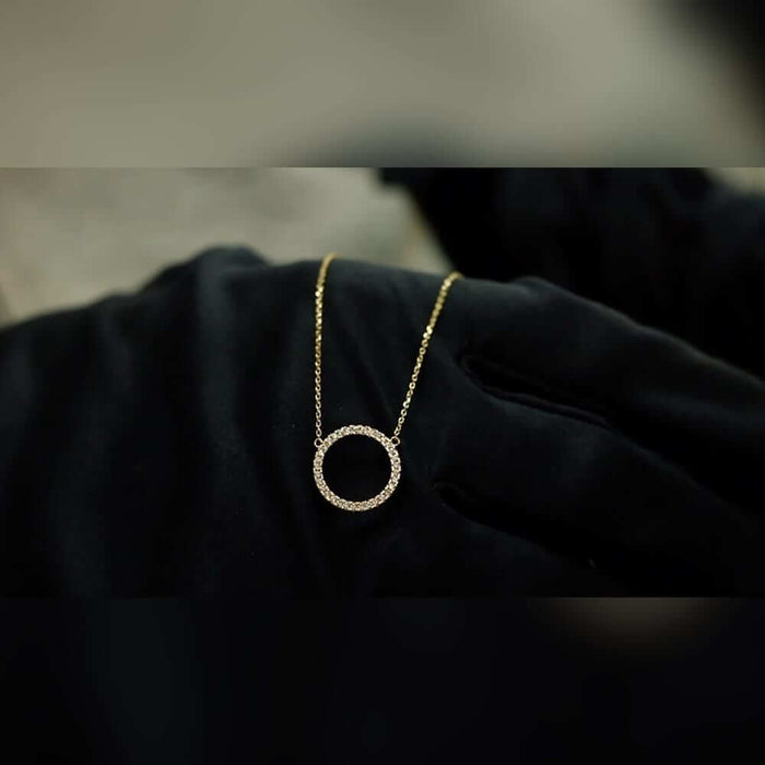 14K Yellow White Rose Gold Circle Of Love CZ Necklace 16"-18" Adjustable