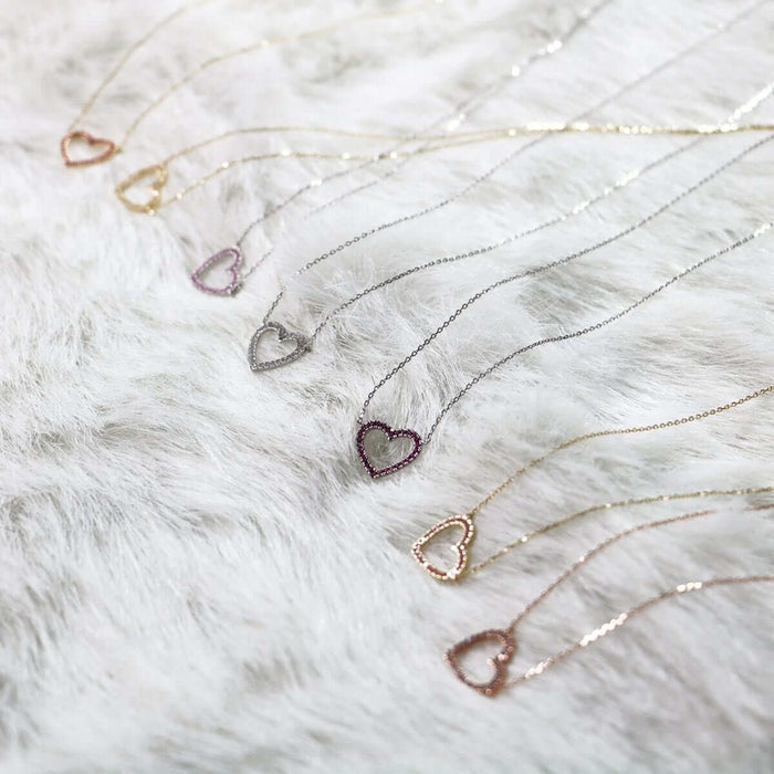 14K Rose Gold 1.30Ct CZ Open Heart Necklace 16"-18" Adjustable