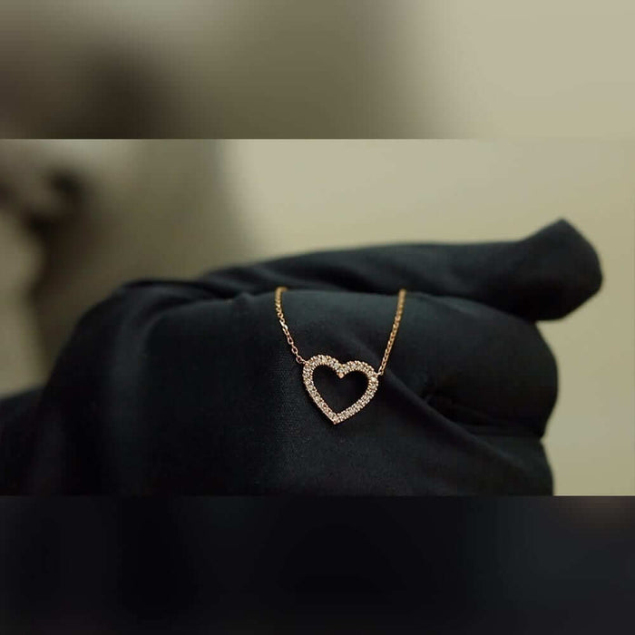 14K Rose Gold 1.30Ct CZ Open Heart Necklace 16"-18" Adjustable