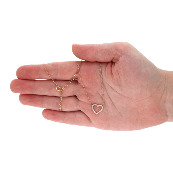 14K Rose Gold 1.30Ct CZ Open Heart Necklace 16"-18" Adjustable