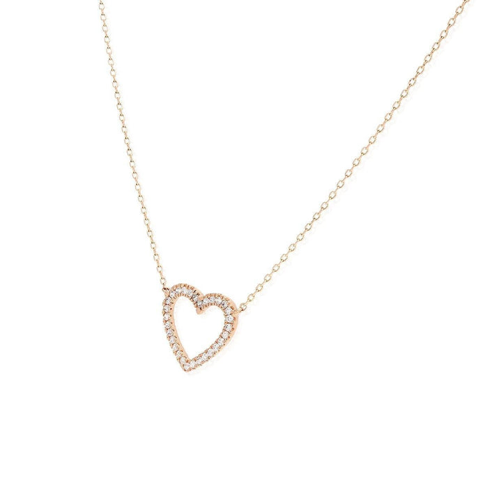 14K Rose Gold 1.30Ct CZ Open Heart Necklace 16"-18" Adjustable