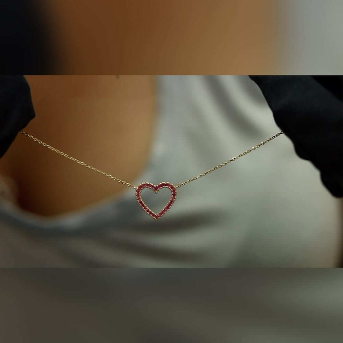 14K Yellow White Gold Open Heart CZ Necklace 16"-18" Adjustable