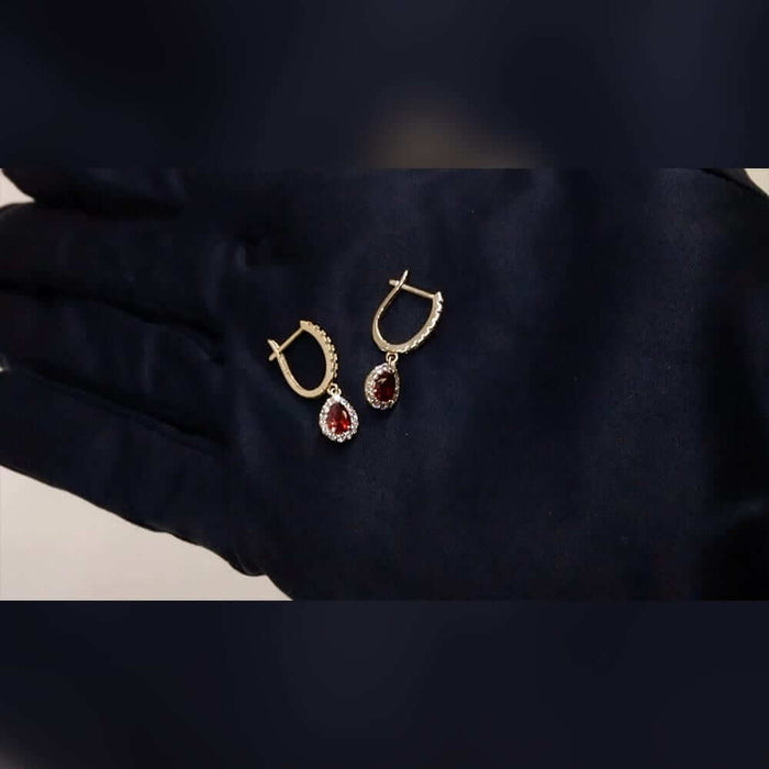 14k Yellow White Gold Birthstone Teardrop Diamond Halo Earrings 1"