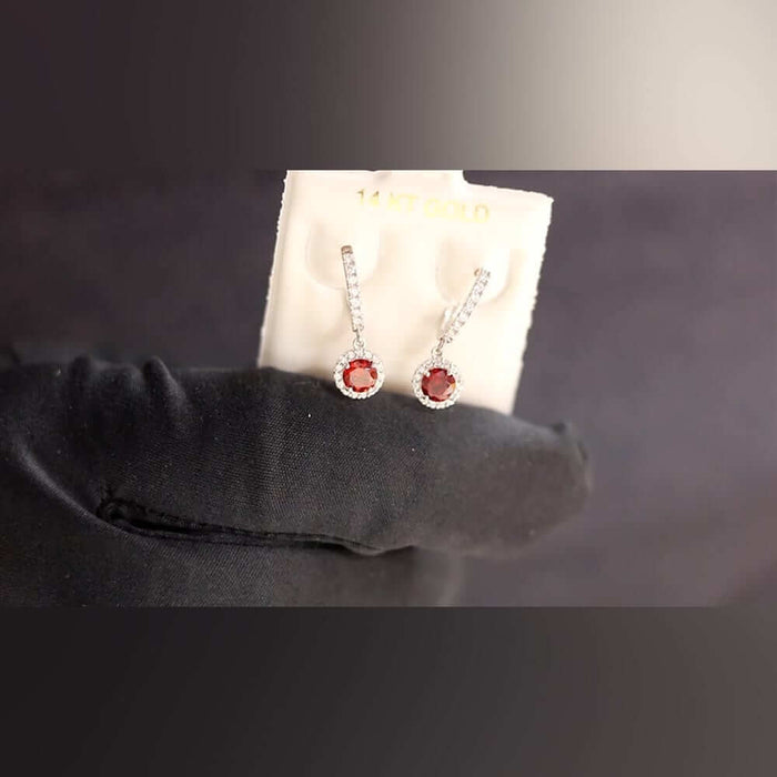 14k Yellow Gold White Gold Round Birthstone Diamond Halo Earrings 1"