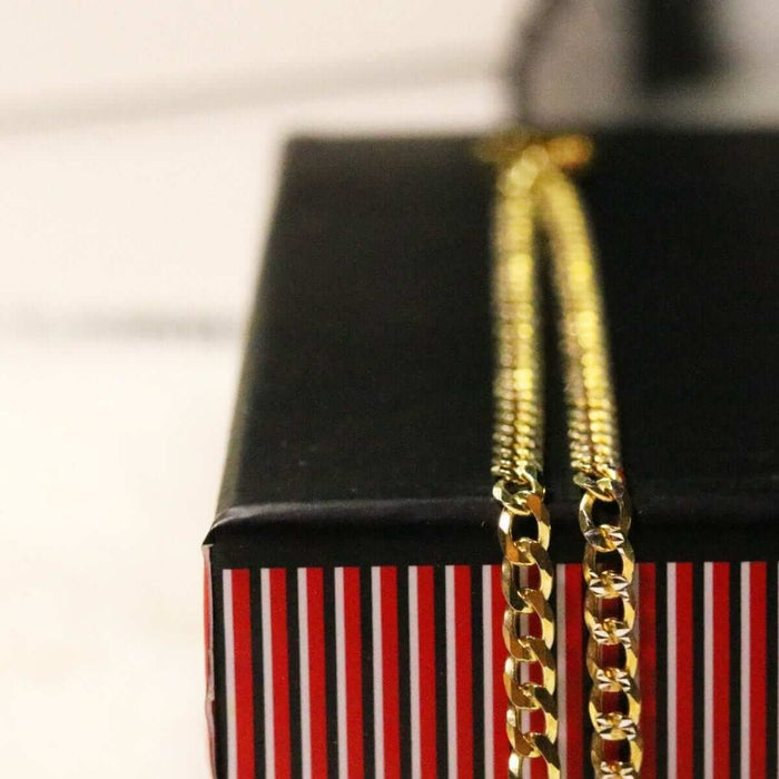 18K Gold Over Silver 3.5mm Diamond-Cut Pave Cuban Curb Chain (Solid Links) 16"-30"