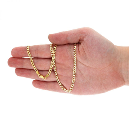 18K Gold Over Silver 3.5mm Diamond-Cut Pave Cuban Curb Chain Necklace 16"-30"