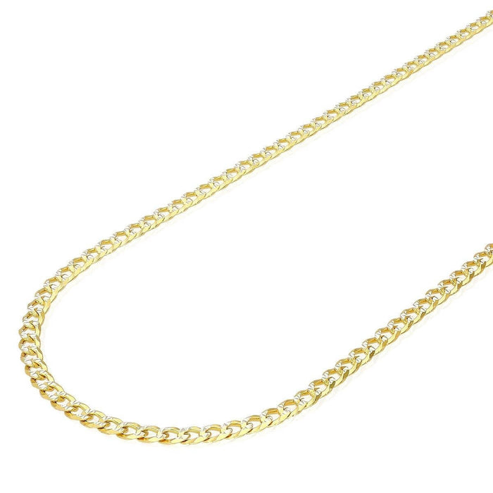 18K Gold Over Silver 3.5mm Diamond-Cut Pave Cuban Curb Chain (Solid Links) 16"-30"