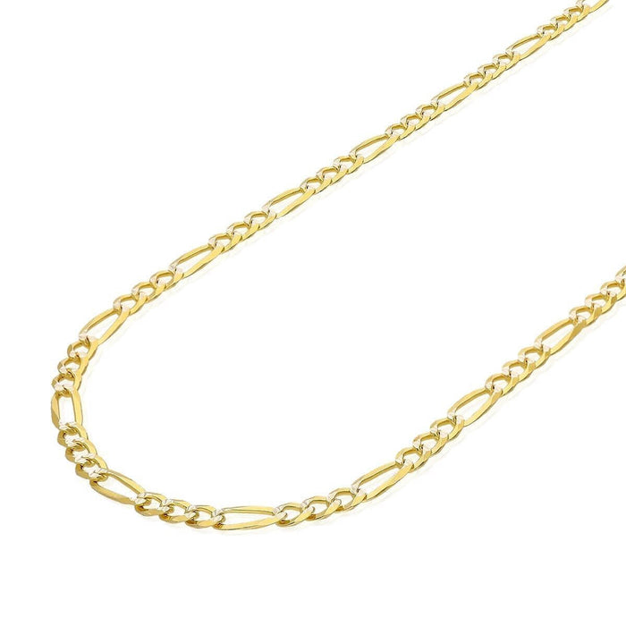 14K Gold Over Silver 4mm Diamond-Cut Pave Figaro Chain (Solid Links) 18"-30"