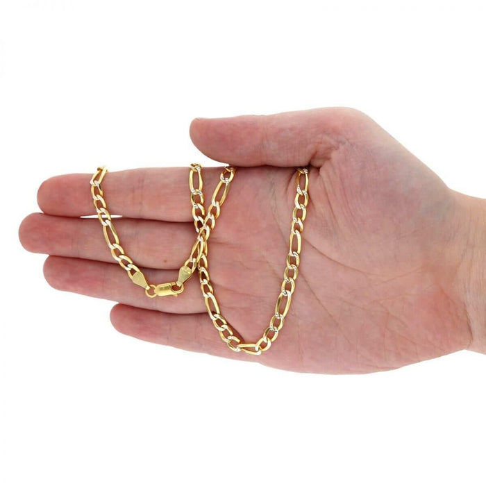 14K Gold Over Silver 4.8mm Diamond-Cut Pave Figaro Chain (Solid Links) 18"-30"