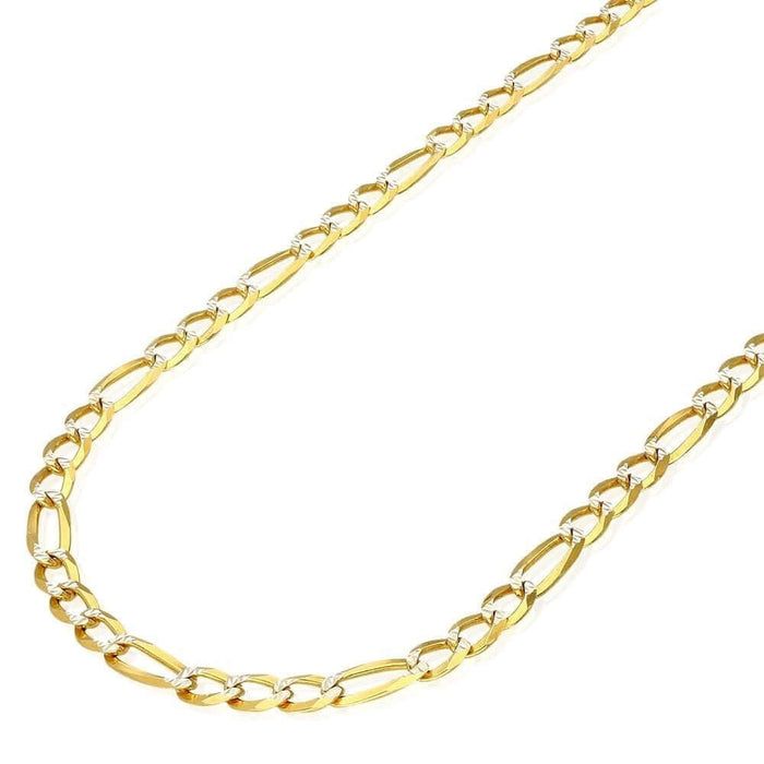 14K Gold Over Silver 4.8mm Diamond-Cut Pave Figaro Chain (Solid Links) 18"-30"