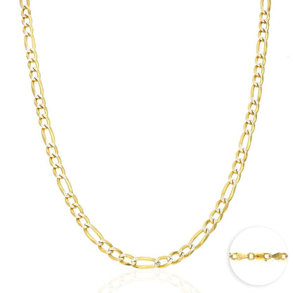 14k Gold Over Silver 4.8mm Diamond Cut Pave Figaro Chain Necklace 18"-30"